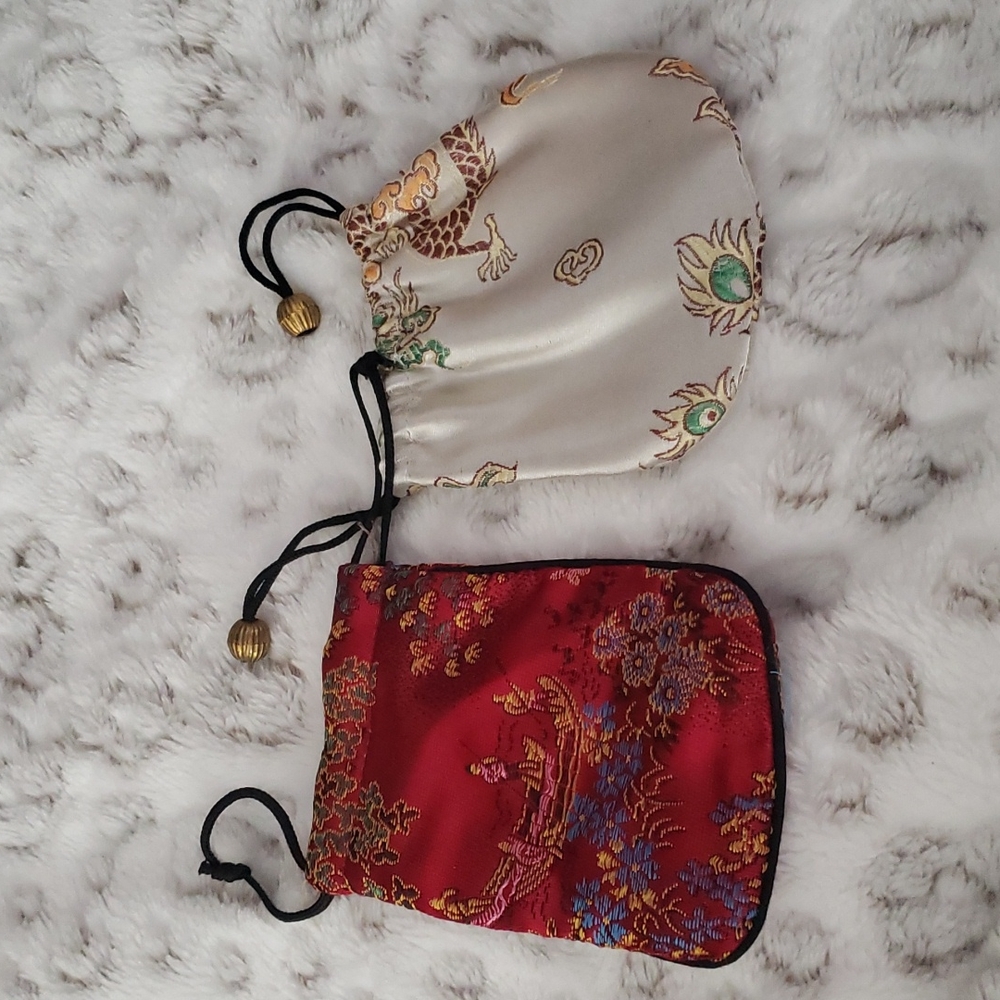 3 for $15 Red and White Chinese satin like drawstring pouches 2 total